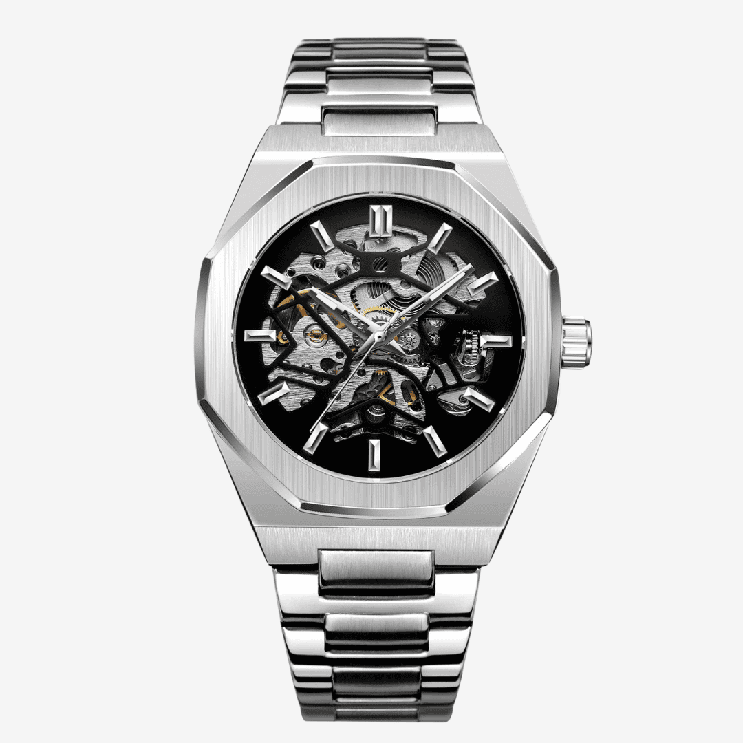 Relógio Vartelli Skeleton VA001 prata em vista frontal